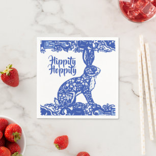 Serviette En Papier Hippie Bunny Lapin Lapin Blue Willow Pâques