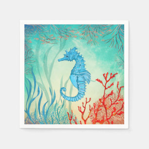 Serviette En Papier Hippocampe bleu