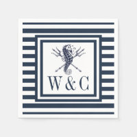 Hippocampe de monogramme nautique rayure bleu mari