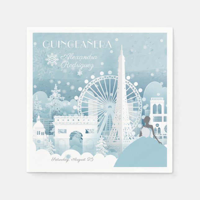 Serviette En Papier Hiver bleu glace à Paris (Devant)