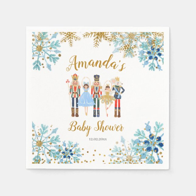 Serviette En Papier Hiver Blue Snowflake Nutcracker Papier Naples (Devant)