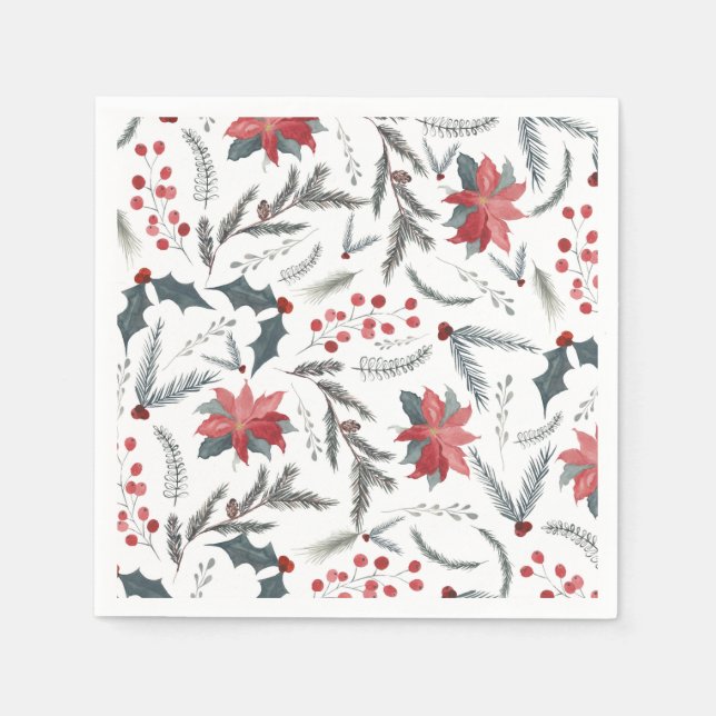 Serviette En Papier Hiver Botanique Pine Berry Wreath Fête (Devant)