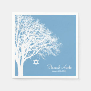 Serviette En Papier Hiver Chêne Bleu Blanc Bat mitzvah Personnalisé