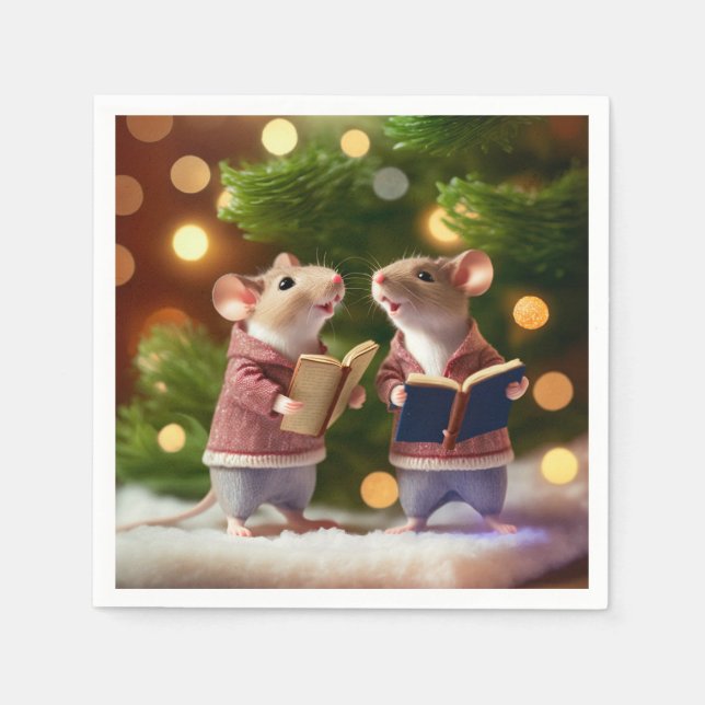 Serviette En Papier Hiver Mice chantent des chansons serviettes (Devant)