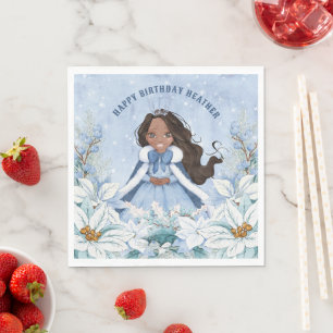 Serviette En Papier Hiver neigeux Afro-Américain Princesse Anniversair