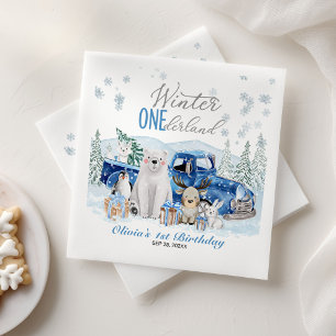 Serviette En Papier Hiver One-derland Garçon Animal Arctique 1er Anniv