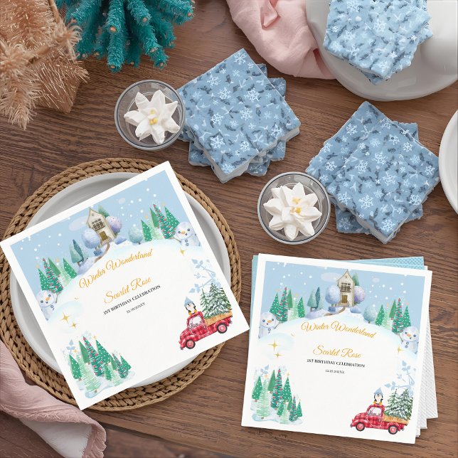 Serviette En Papier hiver onederland 1er anniversaire invitations (Créateur téléchargé)