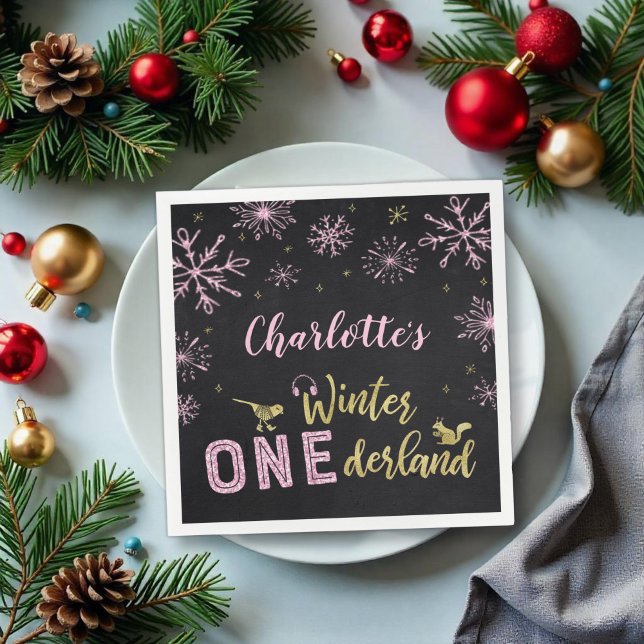 Serviette En Papier Hiver Onederland Anniversaire serviettes Snowflake (Créateur téléchargé)
