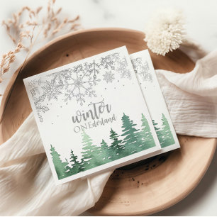 Serviette En Papier Hiver Onederland Flocons d'argent et arbres