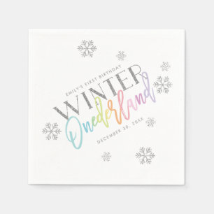 Serviette En Papier Hiver ONEderland Parties scintillant Argent Arc-en