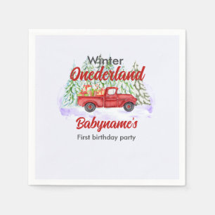 Serviette En Papier Hiver Onederland Premier anniversaire Camion rouge