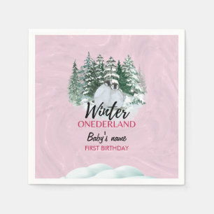 Serviette En Papier Hiver Onederland Premier anniversaire manchot neig