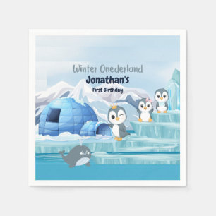 Serviette En Papier Hiver Onederland Premier anniversaire mignon Pengu