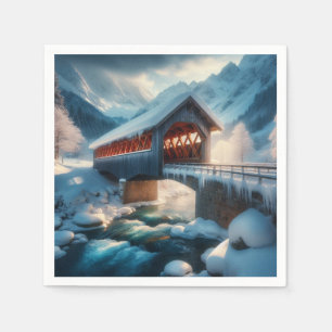 Serviette En Papier Hiver, pont enneigé et rivière