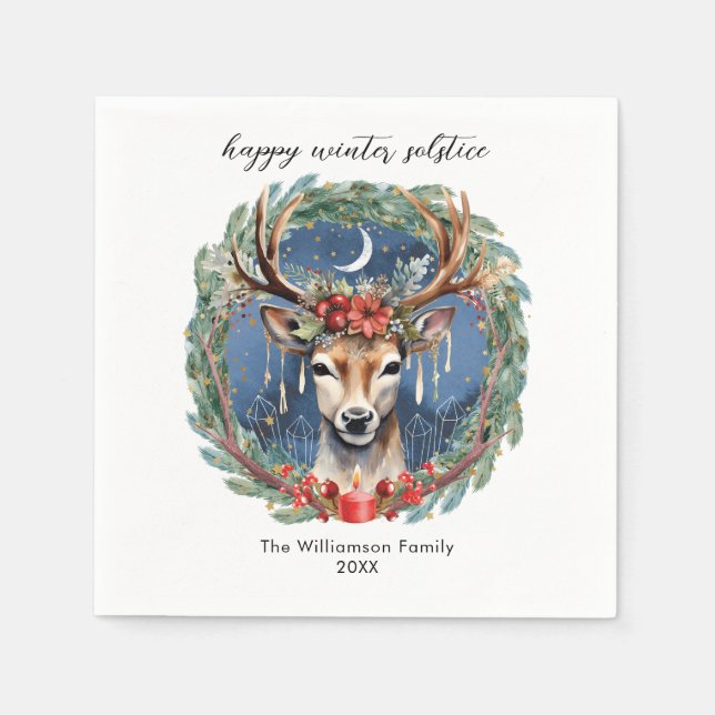 Serviette En Papier Hiver Solstice vacances Deer Wreath Yule Noël (Devant)