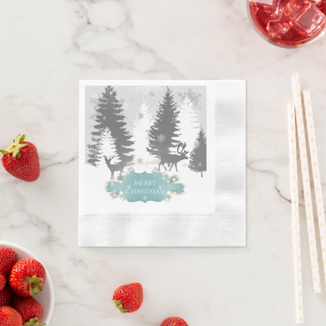 Serviette En Papier Hiver Wonderland Papier Napkin - Turquoise (En situation)