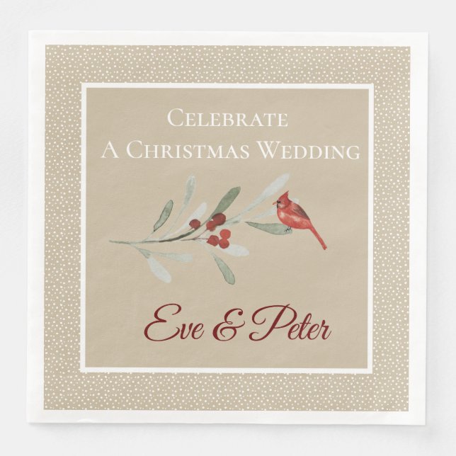 Serviette En Papier Hivers simples| Cardinal rouge | CARRÉ | MARIAGE (Devant)