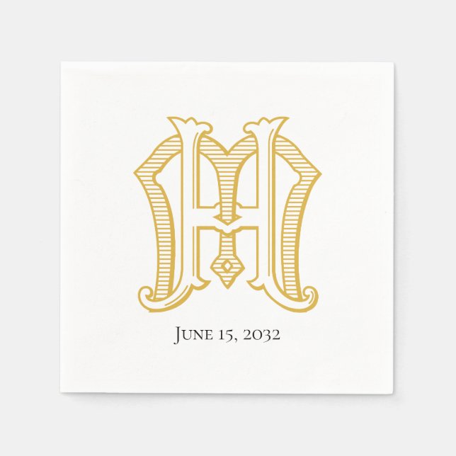 Serviette En Papier HM Monogramme ou MH Monogram Napkins (Devant)