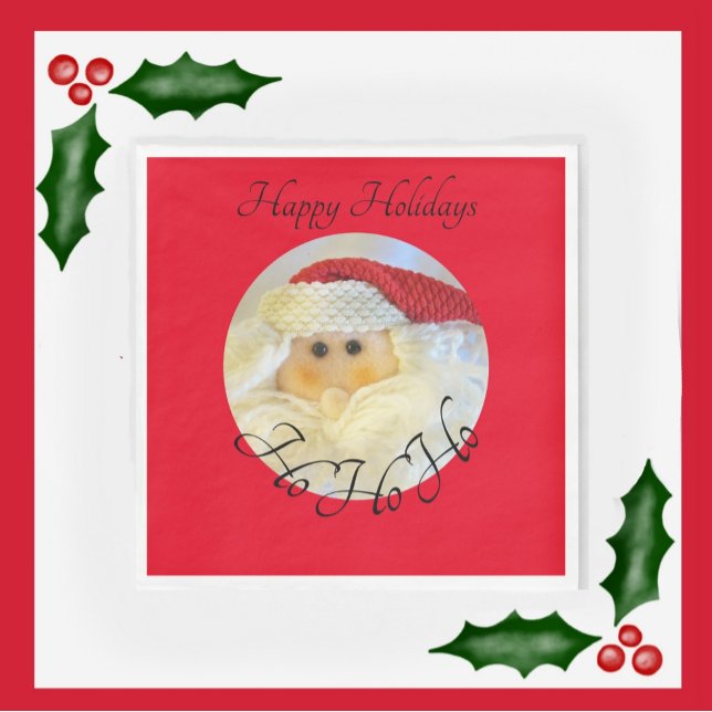 Serviette En Papier Ho Ho Ho Santa Claus Face Mignonne Noël Rouge (Créateur téléchargé)