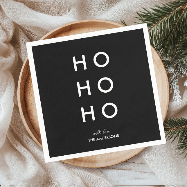 Serviette En Papier HO HO Nom de famille personnalisé Noir Noël (Créateur téléchargé)