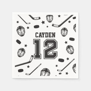 Serviette En Papier Hockey noir et blanc 12e anniversaire