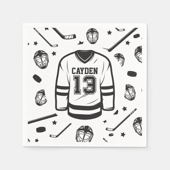 Serviette En Papier Hockey noir et blanc 13e anniversaire (Devant)