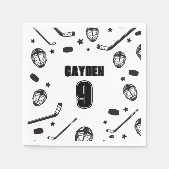 Serviette En Papier Hockey noir et blanc anniversaire (Devant)