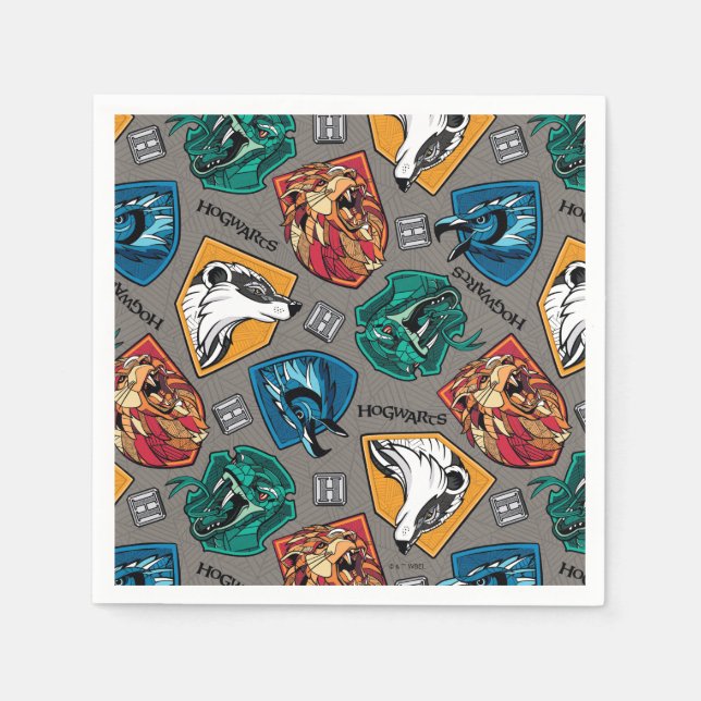 Serviette En Papier HOGWARTS™ Houses Crosshatched Pattern (Devant)