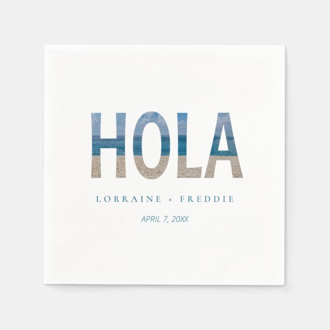 Serviette En Papier Hola Mexico Beach Photo Destination Mariage (Devant)