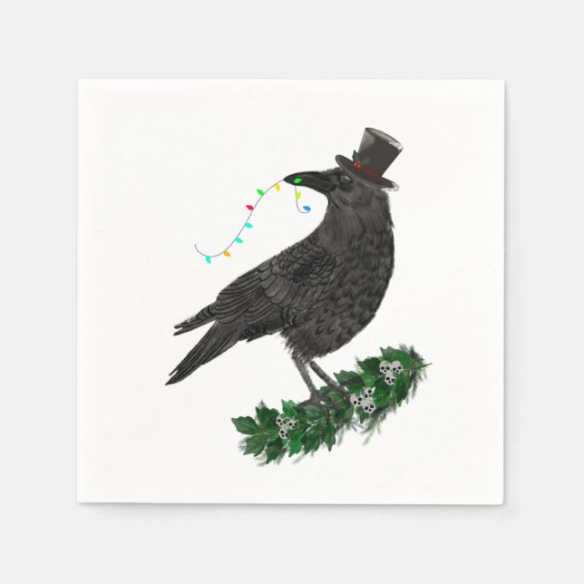 Serviette En Papier Holiday Crow with Top Hat (Devant)