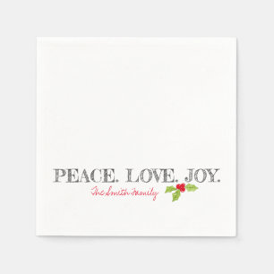 Serviette En Papier Holiday Peace Love Joie Nom de famille Texte Holly