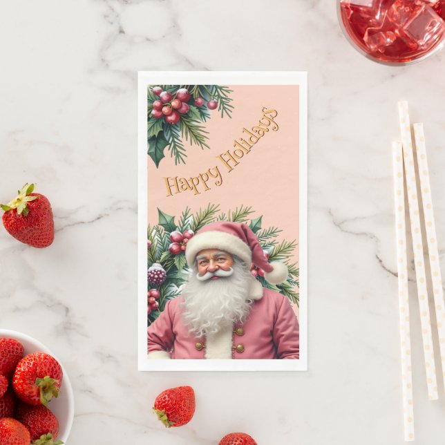 Serviette En Papier Holiday Pink Santa Claus (En situation)