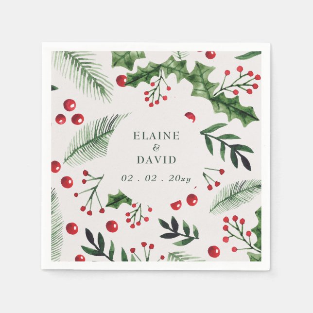 Serviette En Papier Holly Berries Noël Mariage d'hiver (Devant)