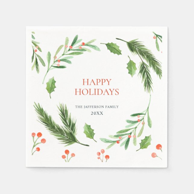 Serviette En Papier Holly Berry Branch Christmas PARTY Paper (Devant)