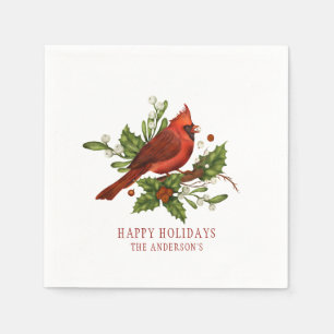 Serviette En Papier Holly Berry Cardinal Holiday Monogram Mistletoe