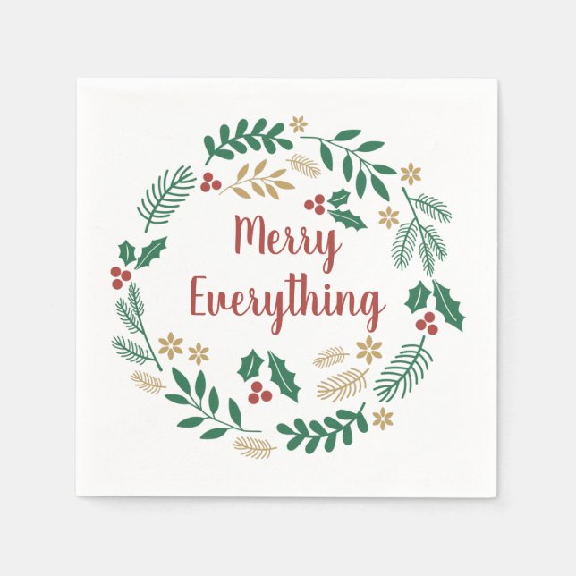 Serviette En Papier Holly Berry Pine Wreath Joyeux Tout Vacances (Devant)