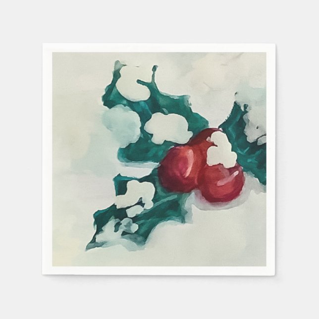 Serviette En Papier Holly dans la neige (Devant)
