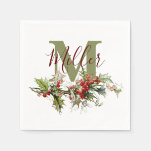 Serviette En Papier Holly et baies personnalisées