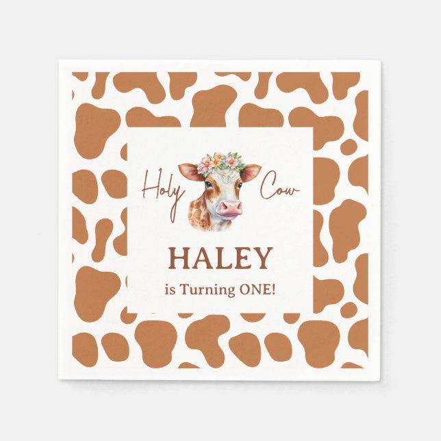 Serviette En Papier Holy Cow I'm One Brown Print 1st Baby Birthday (Devant)
