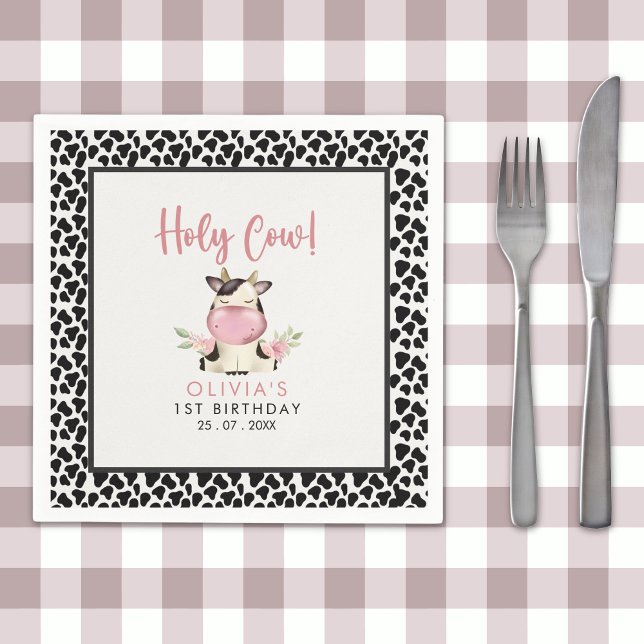 Serviette En Papier Holy Cow It's a Girl Cute Cow Birthday (Créateur téléchargé)