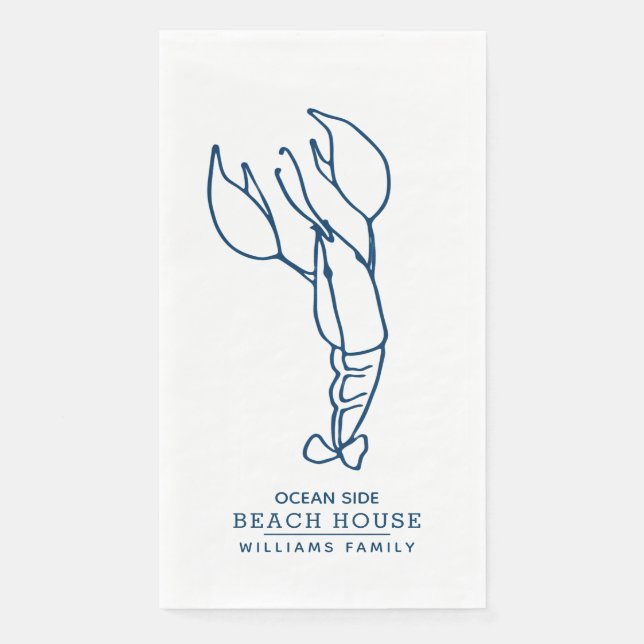 Serviette En Papier Homard bleu personnalisé - Maison de plage (Devant)