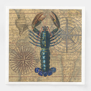Serviette En Papier Homard Coquillages Fruits de mer Maine Classique O