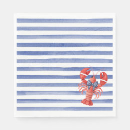 Serviette En Papier Homard d'été avec nœud et rayures