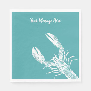 Serviette En Papier Homard Personnalisé Bleu Turquoise et Blanc