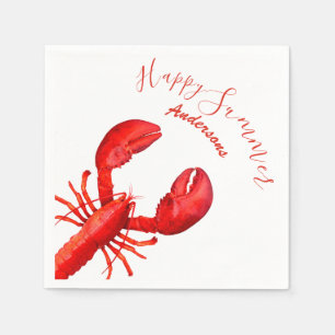 Serviette En Papier homard rouge sur blanc heureux nom d'été
