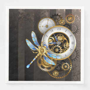 Serviette En Papier Horloge à vapeur avec libellule mécanique