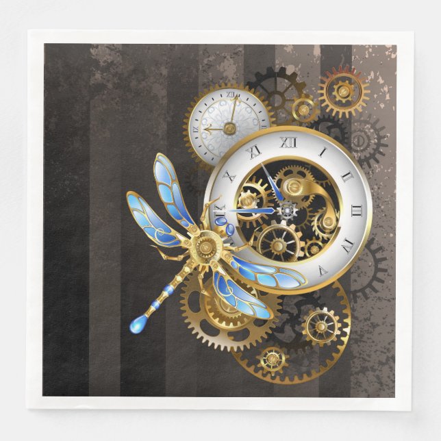 Serviette En Papier Horloge à vapeur avec libellule mécanique (Devant)