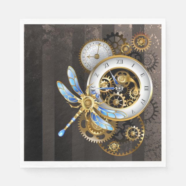 Serviette En Papier Horloge à vapeur avec libellule mécanique (Devant)