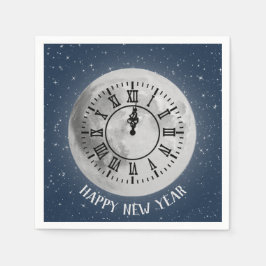 Serviette En Papier Horloge de minuit du Nouvel An sur des serviettes