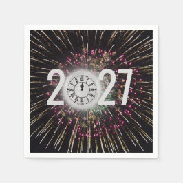 Serviette En Papier Horloge Lunaire et Feux d'Artifice 2027 Nouvel An